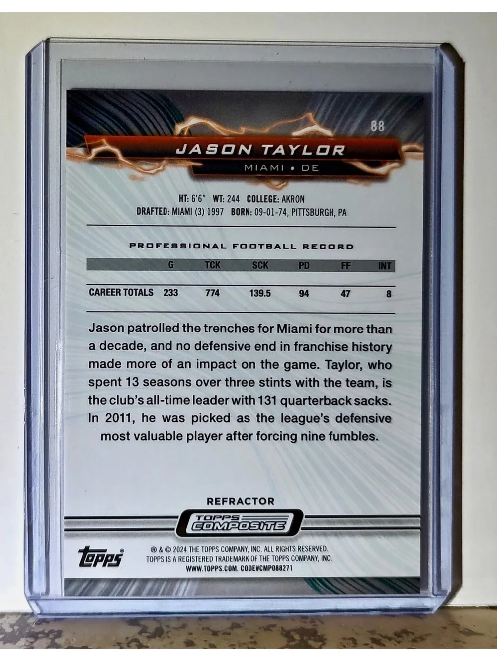 Jason Taylor 2023 Topps Resurgence Refractor NFL 88 Football Card Miami Dolphins